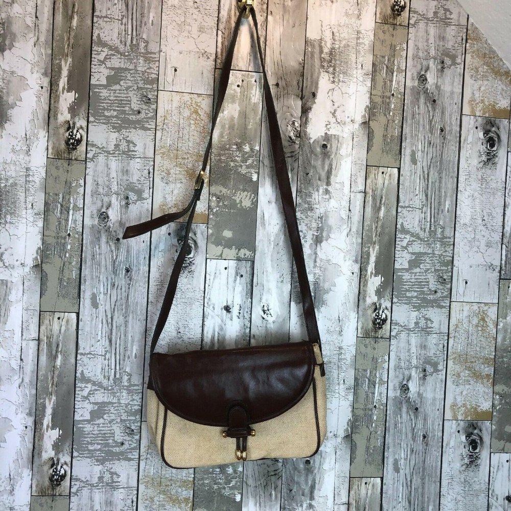 VIA PIAGGI CANVAS SHOULDER BAG WITH FAUX LEATHER